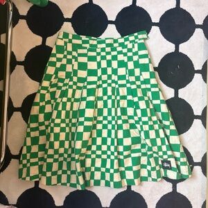 Stussy Green and Cream Checkered A-Line Pleated Skirt